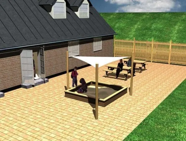 Solsejl syst. 1 stk 3x3x3 m. + 3 stolper på 3 m.