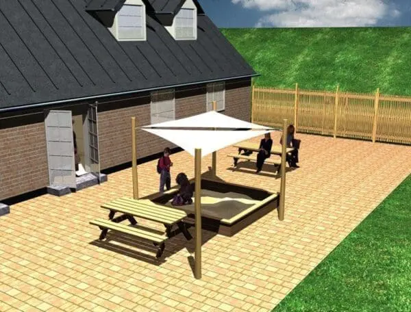 Solsejl syst. 2 stk 3x3x3 m. + 4 stolper
