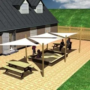 Solsejl syst. 4 stk. 3x3x3 m. + 6 stolper