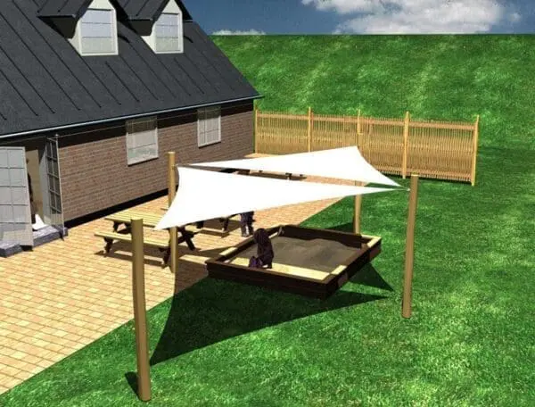 Solsejl syst. 2 stk. 4x4x4 m. pe + 4 stolper - Image 2